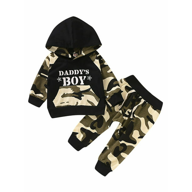 Camouflage Pants Outfits Set US Kid Toddler Baby Boy Long Sleeve Hooded Sweater 